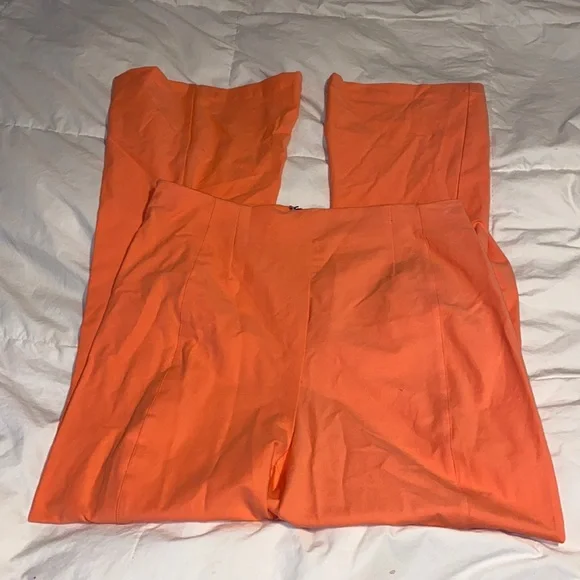 Free People Real Deal High Waist front slit flare pants in coral size XL - Picture 5 of 11